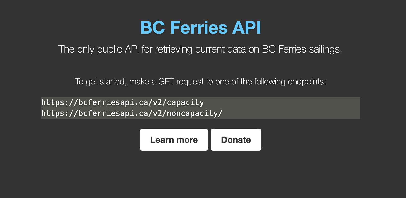 BC Ferries API screenshot